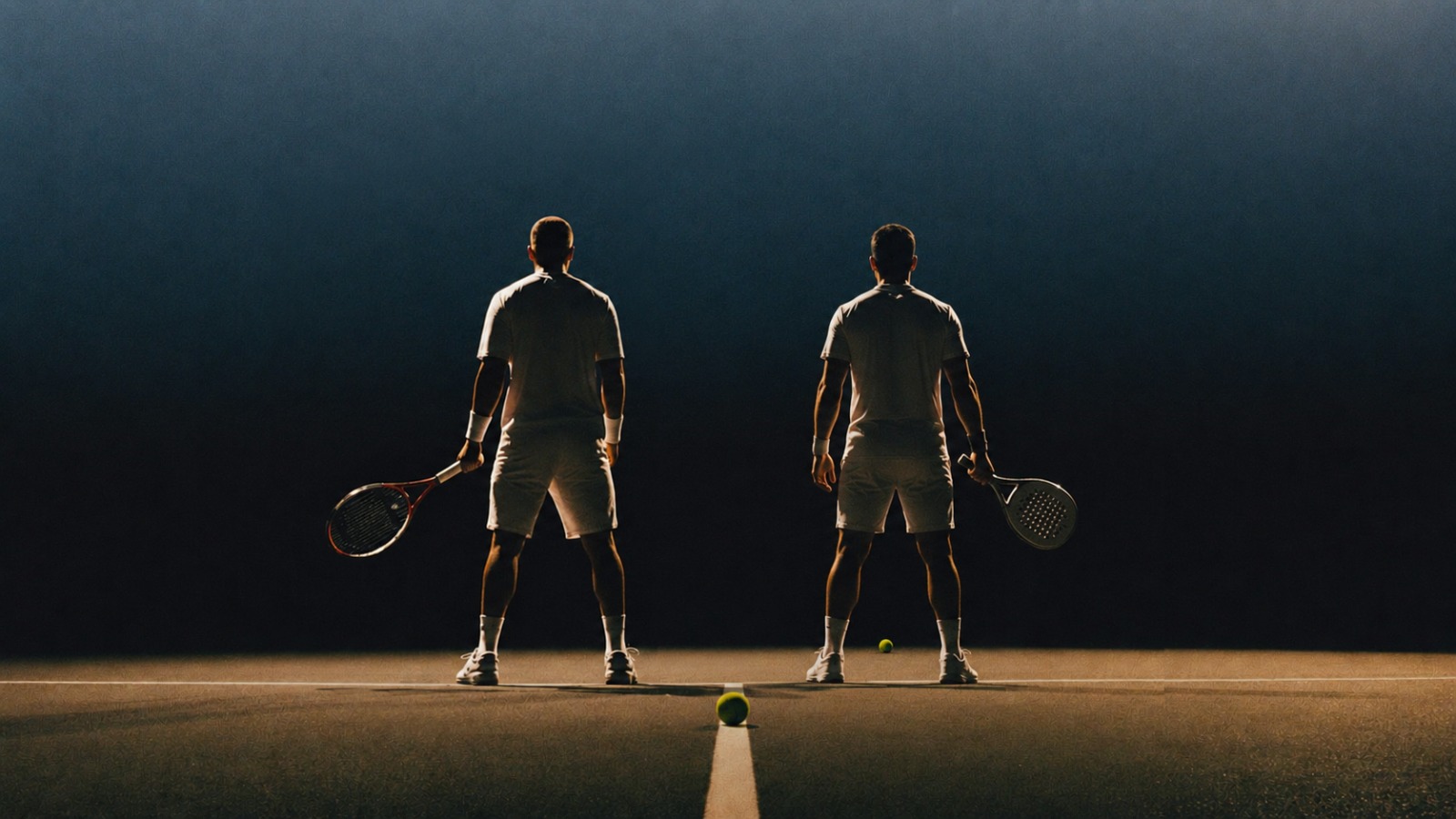 Due maestri in campo, uno con la racchetta da tennis e uno da padel